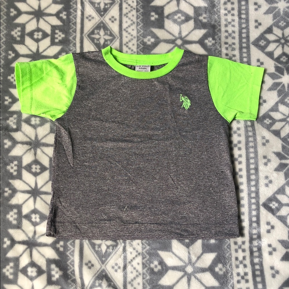 U.S. Polo Assn. Boys Gray Tee with Neon Green Sleeves & Logo